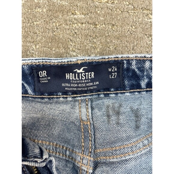 Hollister 0R W 24 L 27 Women’s Jeans Distressed Patchwork Ultra, High-Rise Mom - Picture 6 of 12